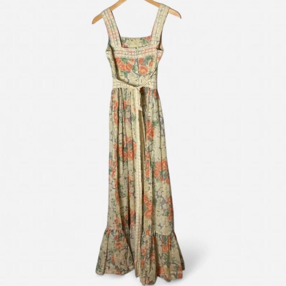 vintage ACT I 1970s square neck tiered floral maxi prairie cottagecore dress XS - Picture 3 of 9